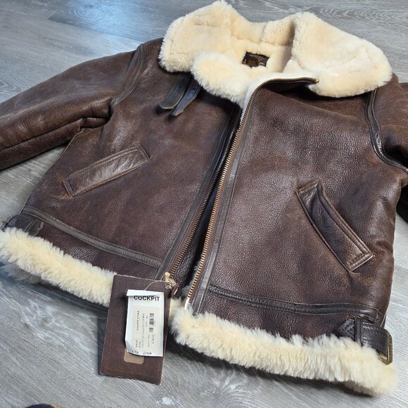 NWT Cockpit USA B-3 Shearling Sheepskin Bomber Jacket – WWII Style - Size 44 - Picture 2 of 13